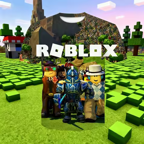 New ROBLOX Game Clothing 3D Digital Print Breathable T-shirt Cartoon Round-neck Casual Short-sleeved Top Adult Clothing