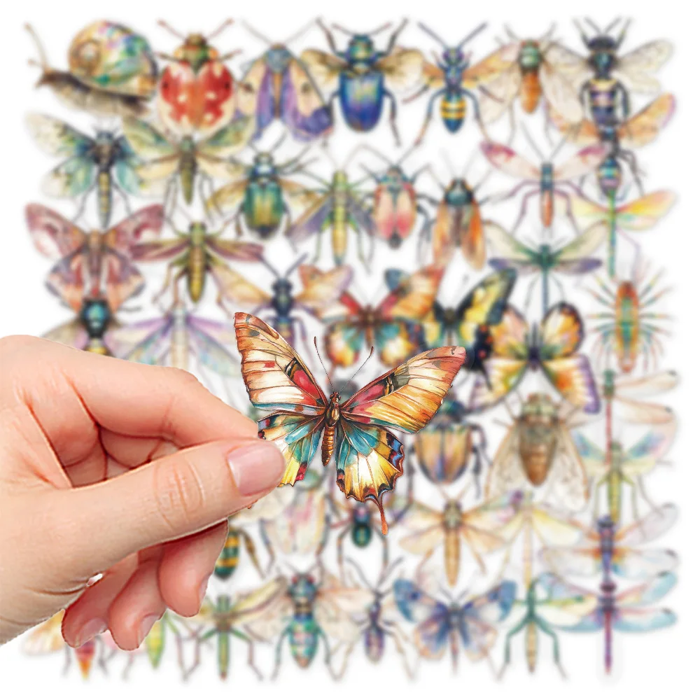 สติกเกอร์แมลงการ์ตูนน่ารัก 50 ชิ้น วัสดุ PET สำหรับของเล่น DIY กระเป๋าเดินทาง แล็ปท็อป กีตาร์ สเก็ตบอร์ด เคสมือถือ จักรยาน รถยนต์
