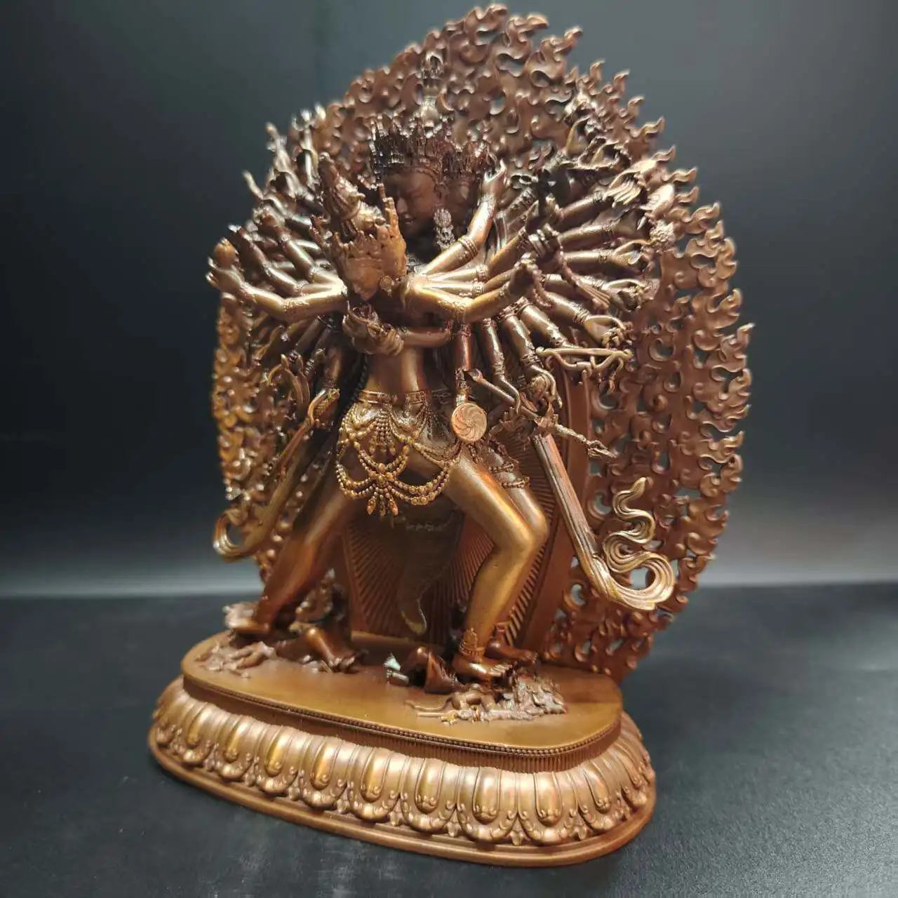 Antique Copper Kalachakra Wrathful Statue 15cm Desktop Car Altar Blessing