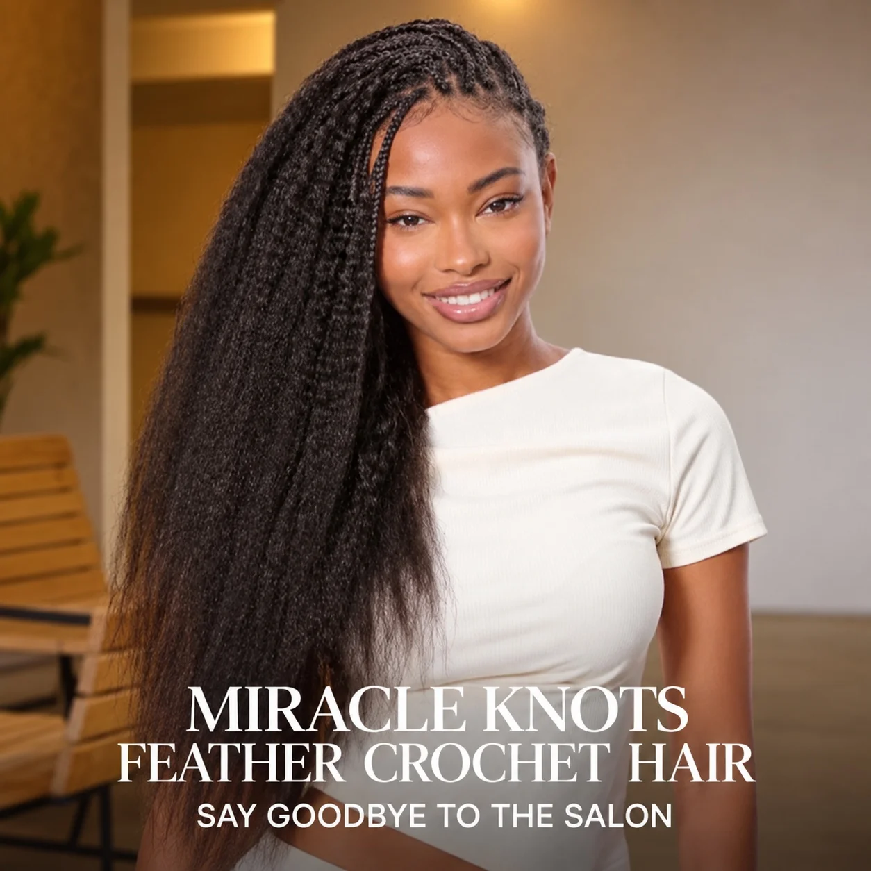 Feather Kinky Straight Crochet Human Hair Pre-Separated Knotless Pre-Looped Natural Black Reusable Extensions for Black Women