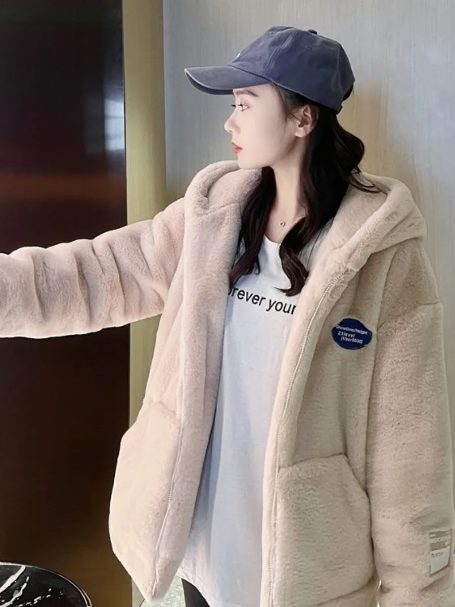 

Women's Mid-Length Fur Coat Plush Loose Thickened Autumn Winter New Style Health Ring Protective Knee Cap Versatile Outerwear