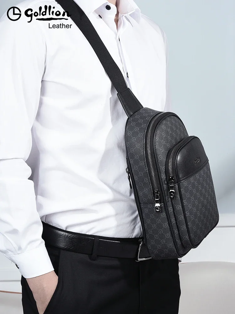 Original Goldlion Luxury Designer Men\'s chest bag casual shoulder bag Upscale chest bag Luxury brand crossbody bag