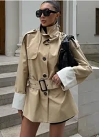 Trench-Coat décontracté à col montant et ceinture pour femme, Chic, contraste, simple boutonnage, manteaux courts amples, vêtements d'extérieur quotidiens de rue, nouvelle collection 2026 3