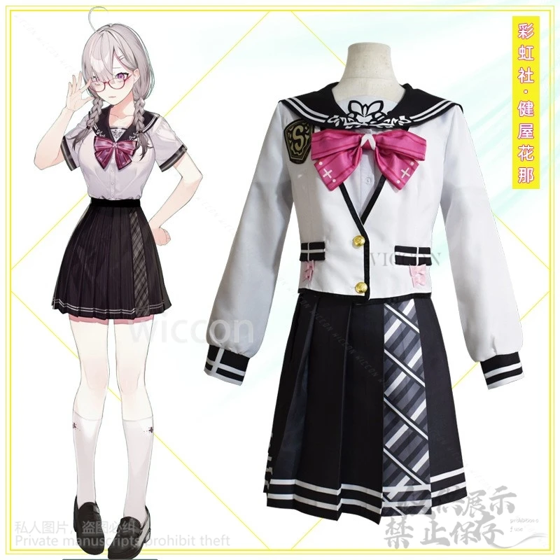 Anime Vtuber Virtual Idol Sukoya Kana Cosplay Costume JK School Uniform Dress Lolita Wigs For Halloween Christmas Customized