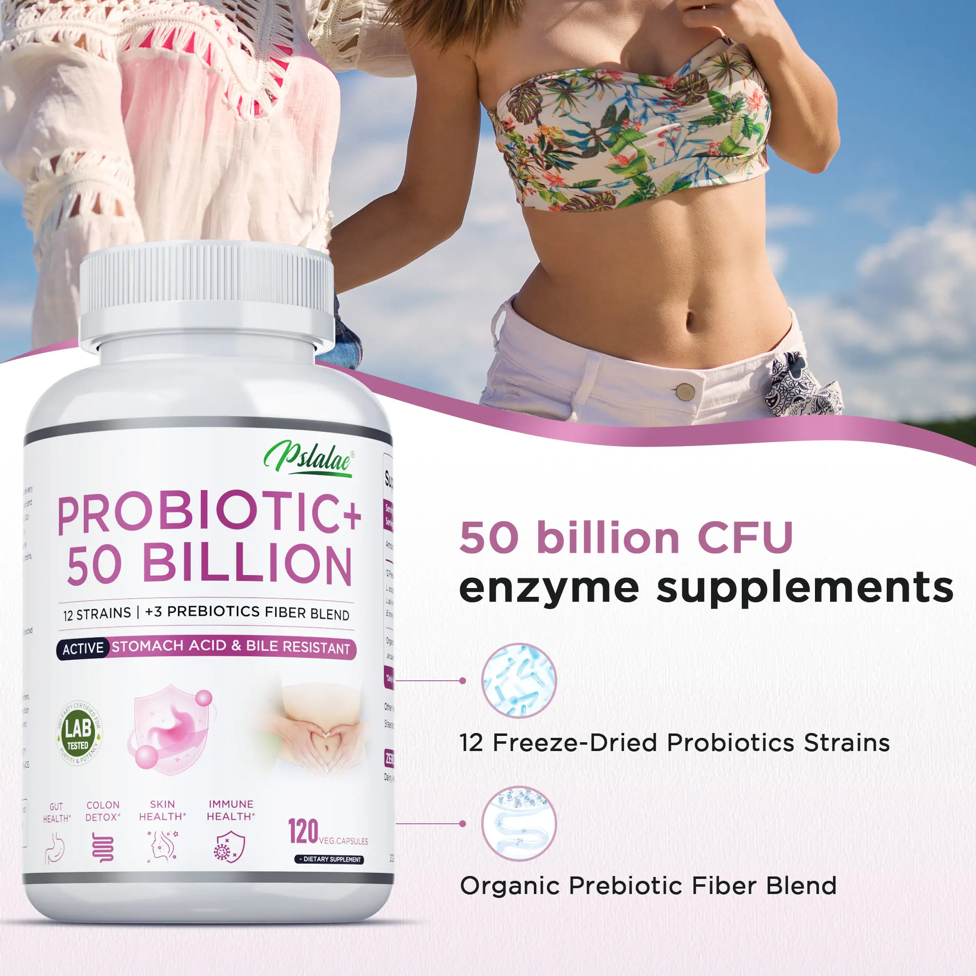 

Probiotics 50 Billion - 12 Strains + 3 Prebiotics, for Intestinal Digestion, Reduce Flatulence and Constipation, Immune Support