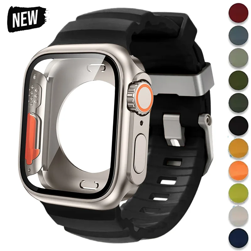 Silicone Strap+Case Change to Ultra For Apple Watch 11 10 9 8 7 6 5 4 SE Sports Bracelet Band For iWatch 46mm 45mm 44mm