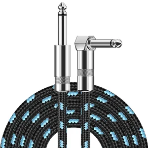 Electric Guitar Cable Braided 1/4 ft Jack 90 Degree TS 6.5mm Audio Mono Cable Bass Electric Box Audio Cable Noise Reduction Cabl