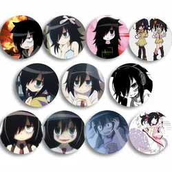 Cute Anime Figure Watamote Tomoko Kuroki Button Pin Cartoon Cosplay Badge Dakimakura Brooch Hat Clothing Bag Accessories Gifts