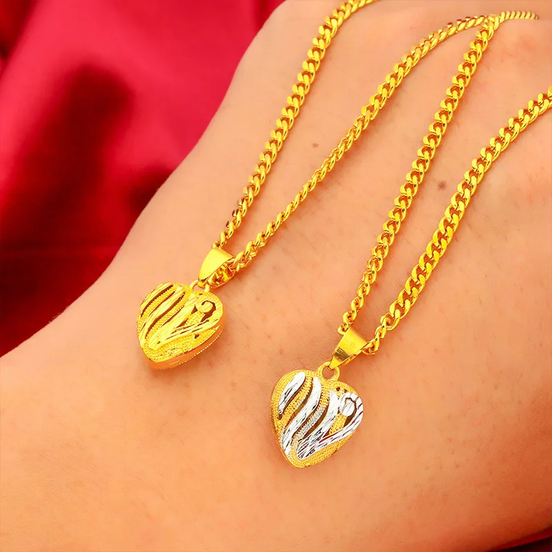 قلادة مجوفة على شكل قلب للسيدات من الذهب عيار 24 قيراط AU999 - حرفة مجوفة ممتازة، قلب خالد، حياة للنساء الشابات