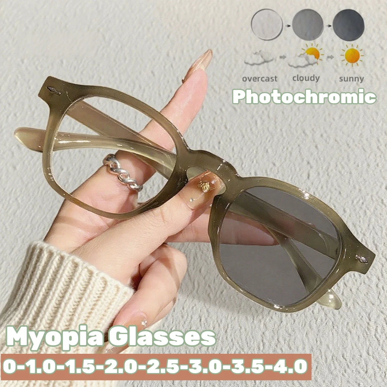 

Photochromic Myopia Glasses for Women Men Fashion Oval Frame Color Changing Minus Eyeglasses Finished Near Sight Sunglasses