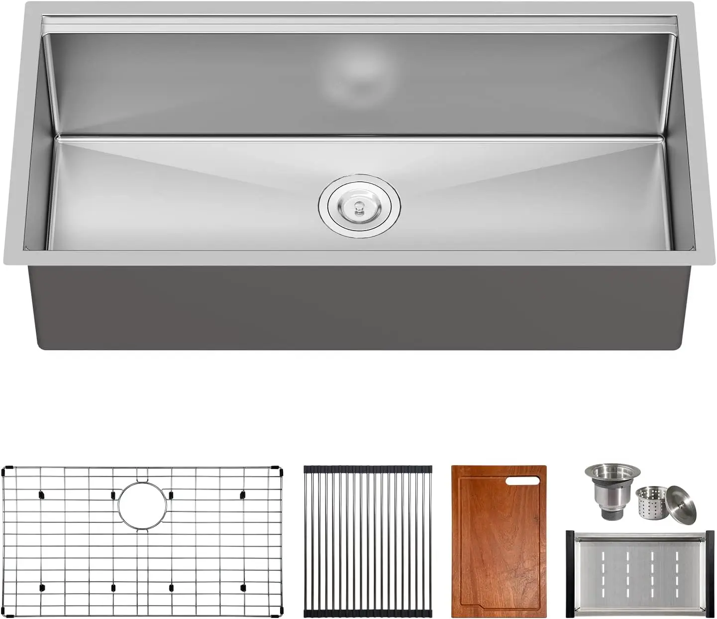 

36 Inch Workstation Kitchen Sink,Tecasa Undermount Deep Single Bowl, 16 Gauge Stainless Steel With Integrated Ledge And