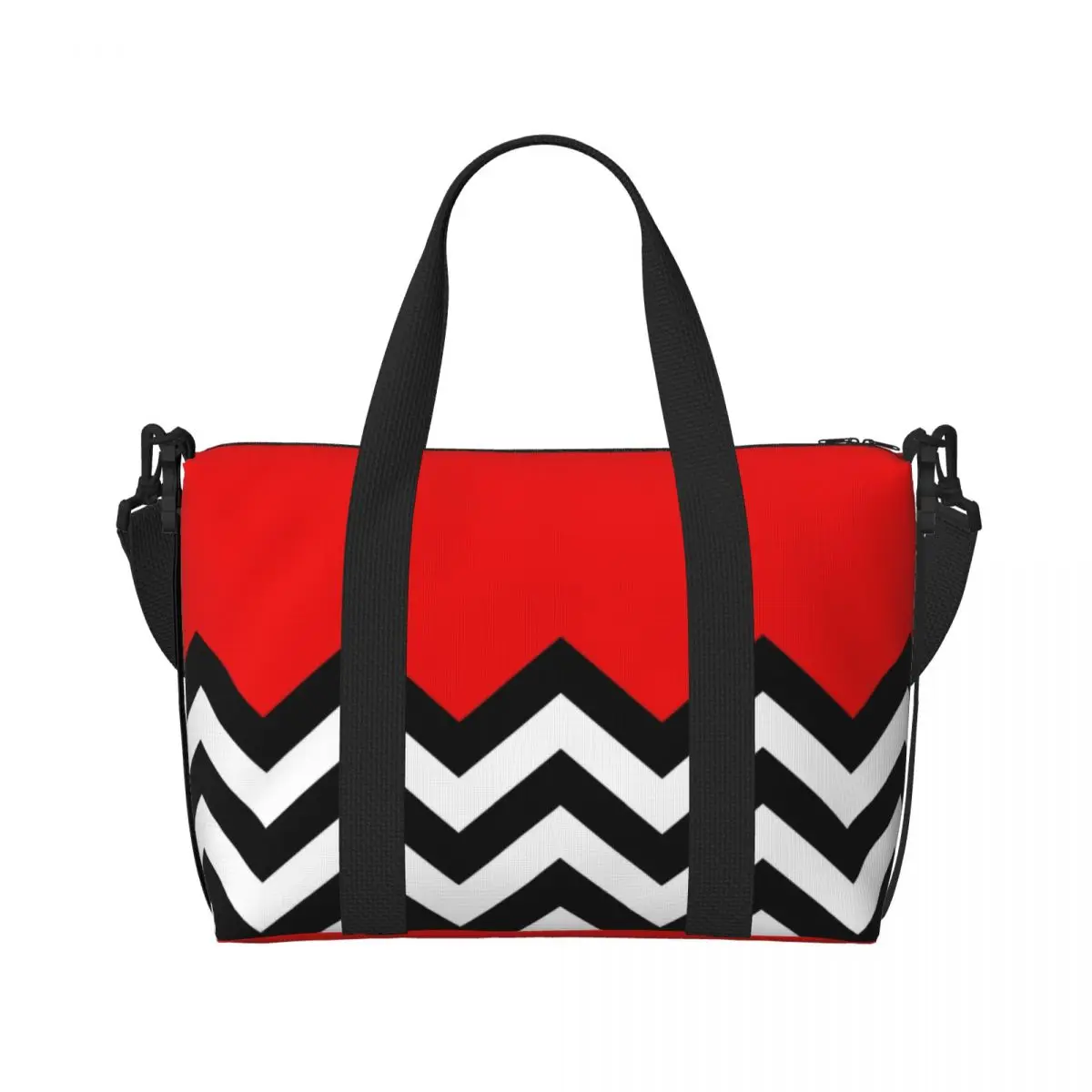 Custom Modern Twin Peaks Geometric Zigzag Beach Tote Bag for Women Extra Large Gym Carry On Bohemian Travel Shopping Bags