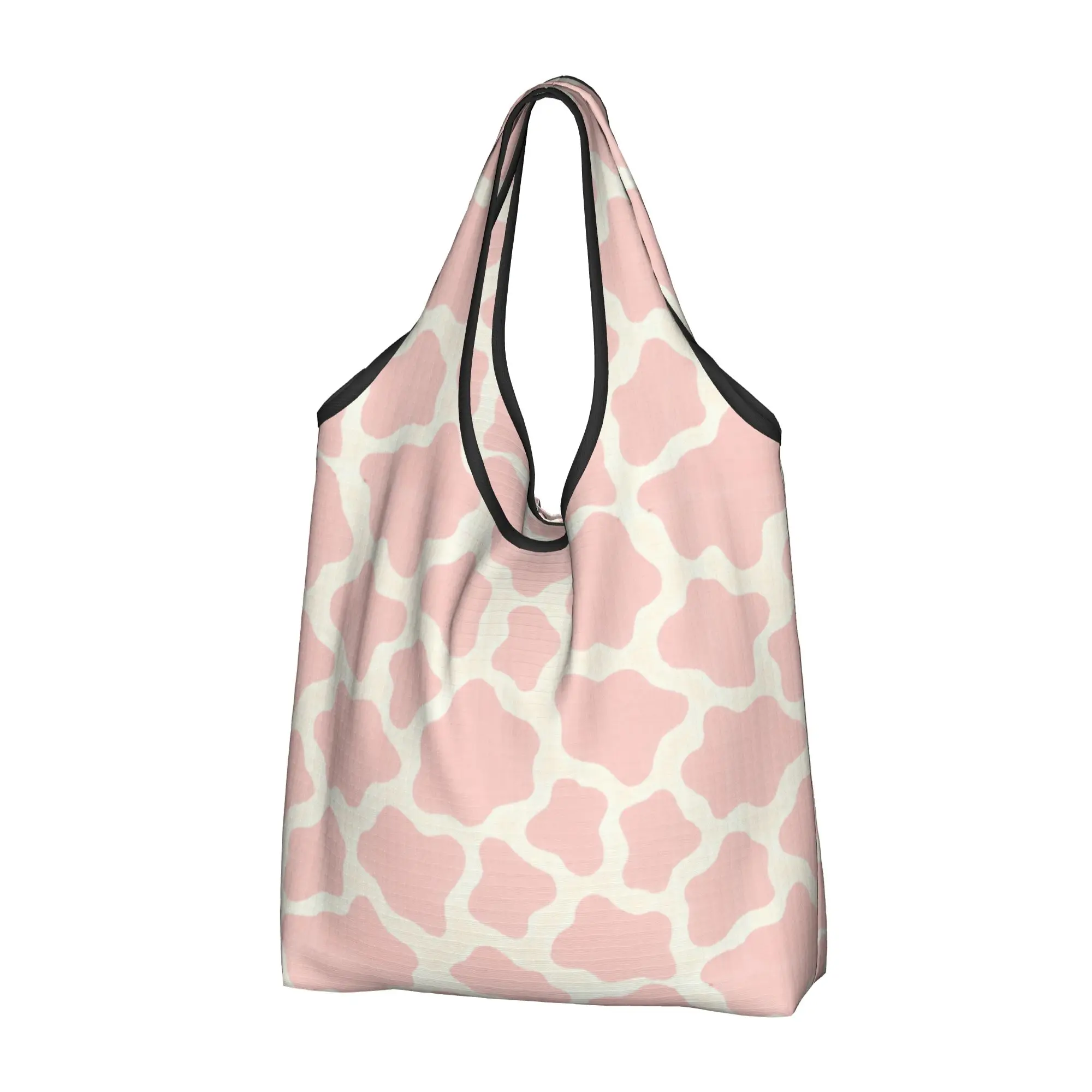 Custom Spots Tiger Cheetah Stripe Cowhide Geometry  Shopping Bag  Big Capacity Grocery Pastel Pink Print  Tote Shopper Bags