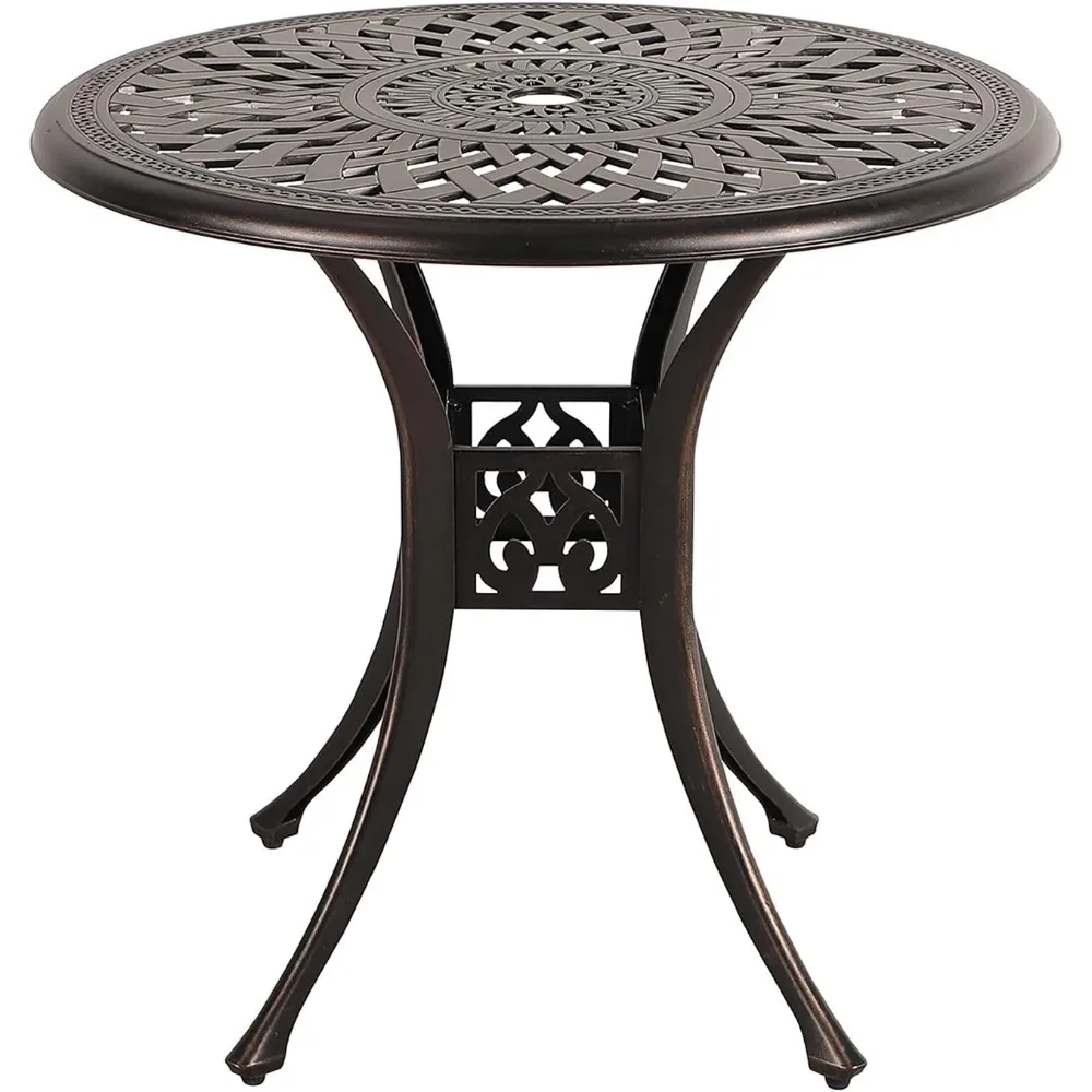 

Patio Bistro Table, 31’’ Round Cast Aluminum Outdoor Dining Retro Side Table with 2’’ Umbrella Hole, Bronze