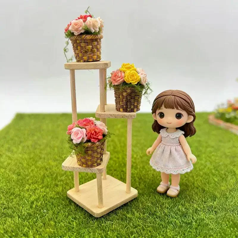 Mini Potted Flowers Flower Pot Basket Simulation Miniature Dollhouse Decor Food Play Photo Prop Scene Accessories Home Decor