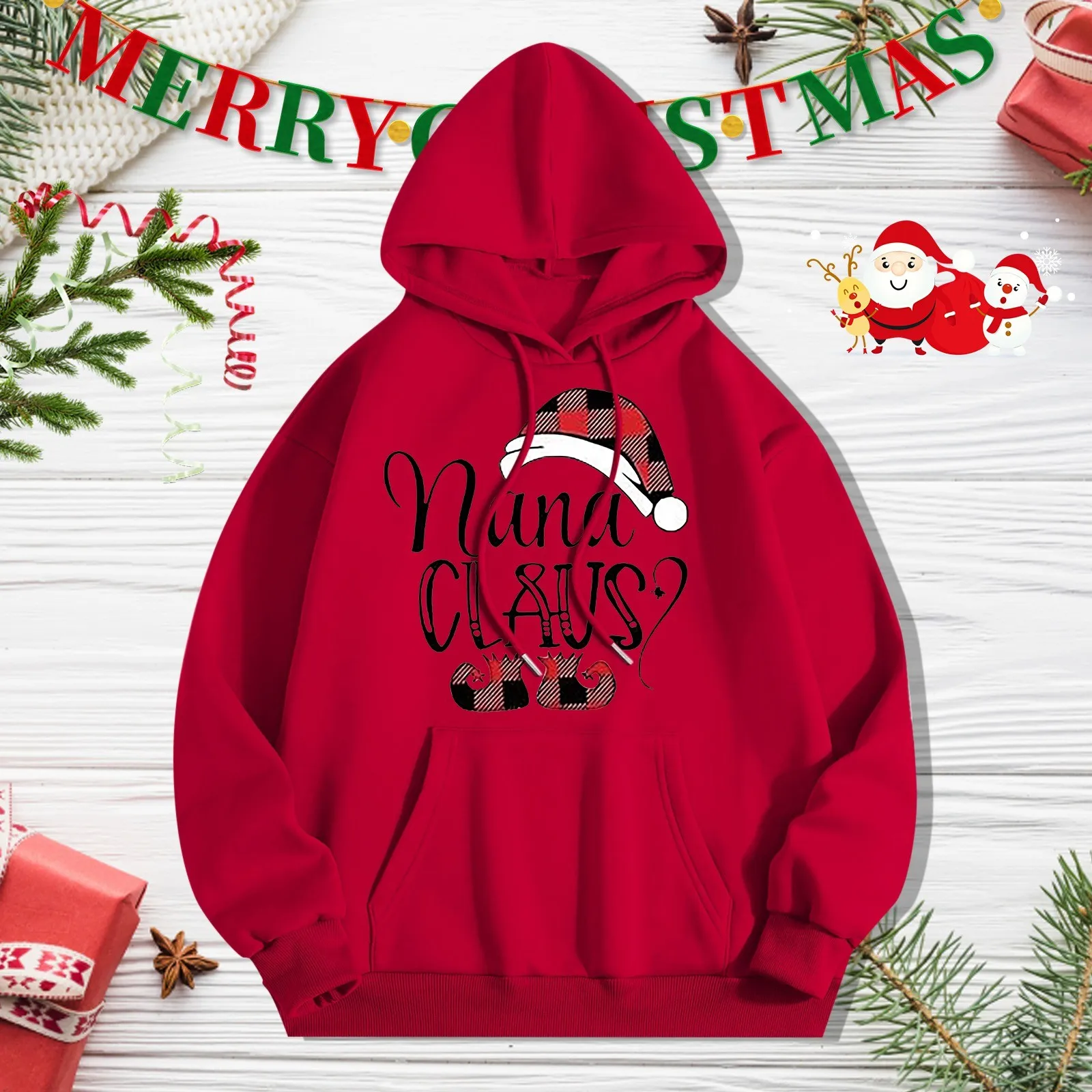 

Women Christmas Theme Print Hoodie Fashion Loose Comfortable Drawstring Sweatshirt Cute Style Tracksuit For Female Autumn Winter