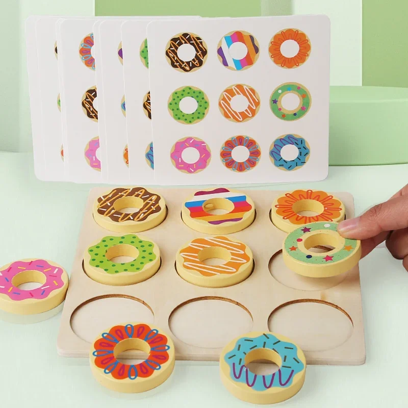 Houten Donut Kleuren Pairing Speelgoed Montessori Vroege Educatie Puzzel Kleur Matching Game Kleuterschool Leermiddelen