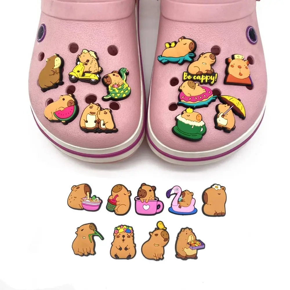 10 Pcs/Bag Relax Capybara Animal Shoe Charms Cartoon Cute Sandals Decoration Detachable Sloth Shoe Accessories Holiday Gifts