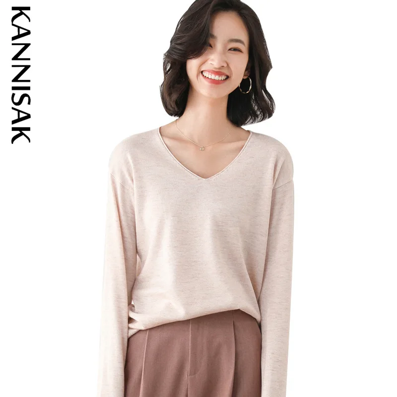 Pull en tricot uni pour femme, basique, décontracté, bleu ciel, rose, pull commandé, coréen, printemps, automne, 2023