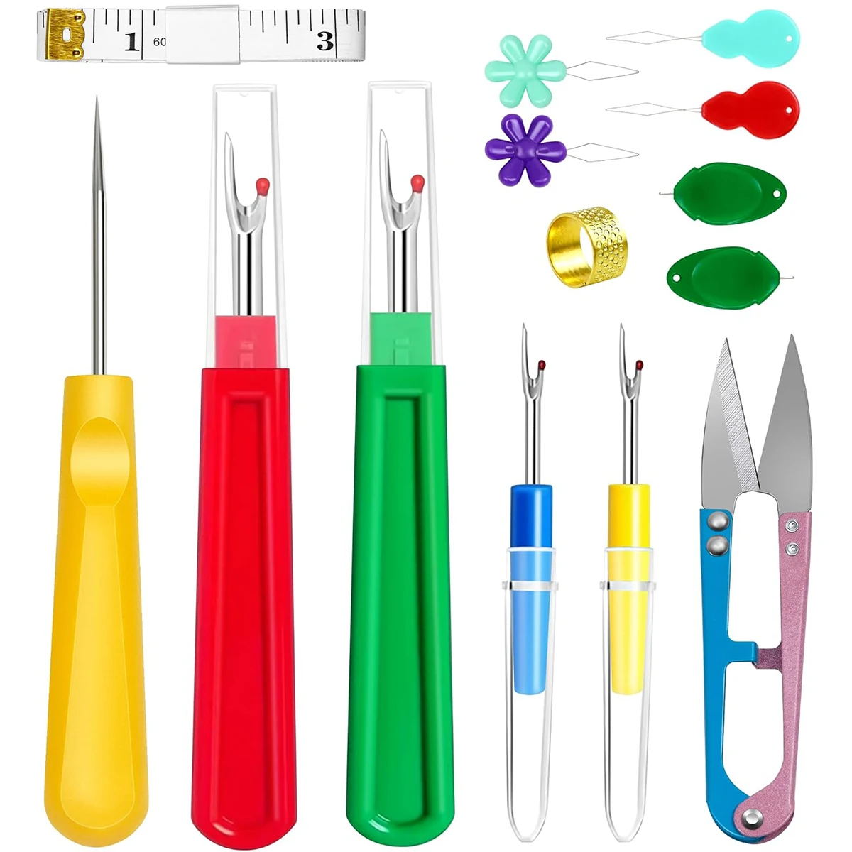 Professional Seam Rippers Kit with Thread Snips Needle Threaders Tape Measure Tailors Awl for Embroidery Quilting DIY Crafting