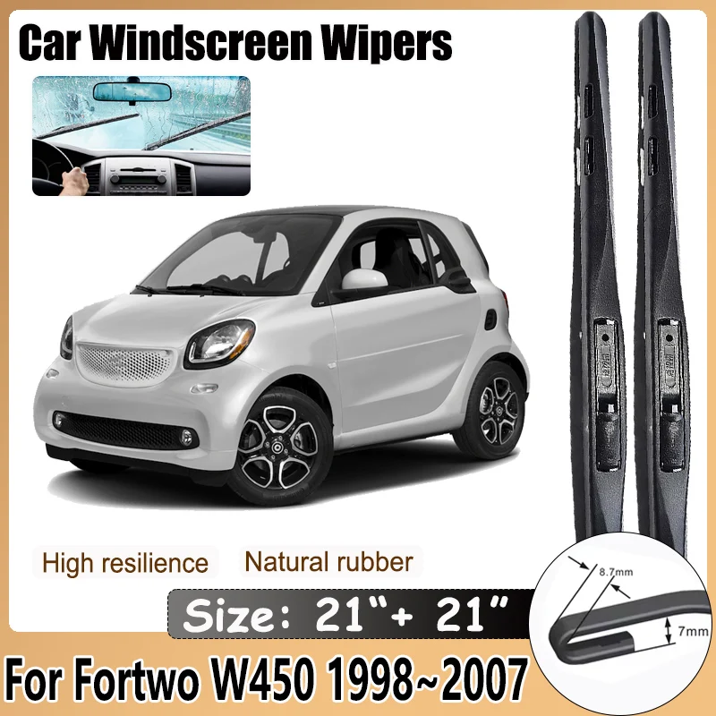 For Smart Fortwo W450 1998~2007 2x Wildlander Front Wiper Blade Window Windshield Windscreen Clean Brushe Washer Car Accessories