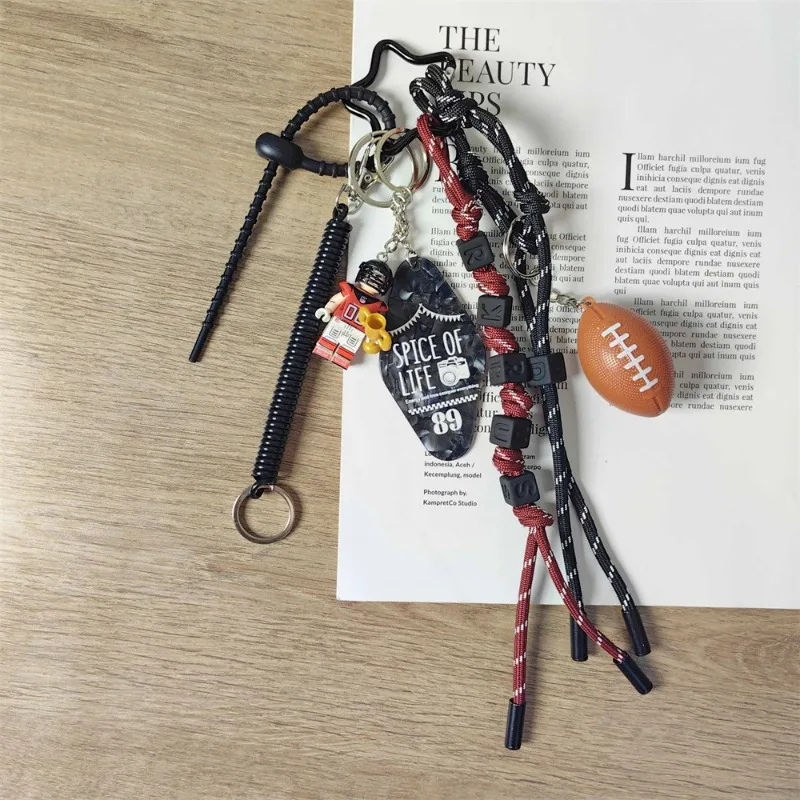 New Hot Rugby Player Building Block Keychain Acrylic Nameplate Pendant Trendy Electronic Pet Machine Game Console Spring Lanyard