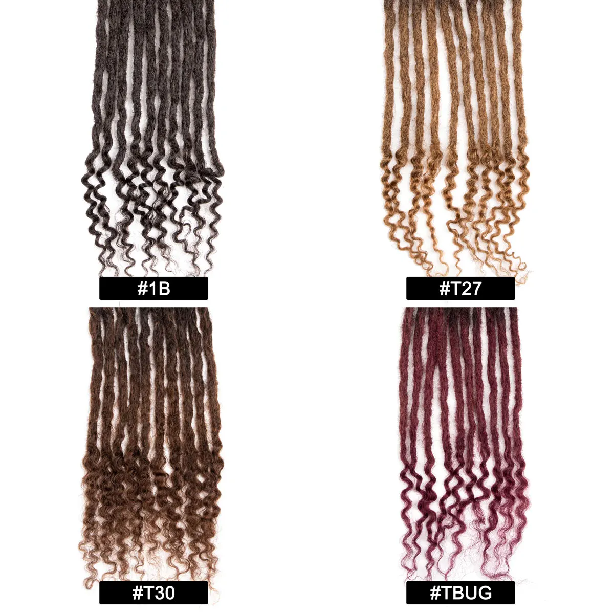 Rastas de trama de cabello humano virgen 100%, extensiones de cabeza completa hechas a mano, con extremos rizados naturales, 1B, Ombre, 8-12 pulgadas