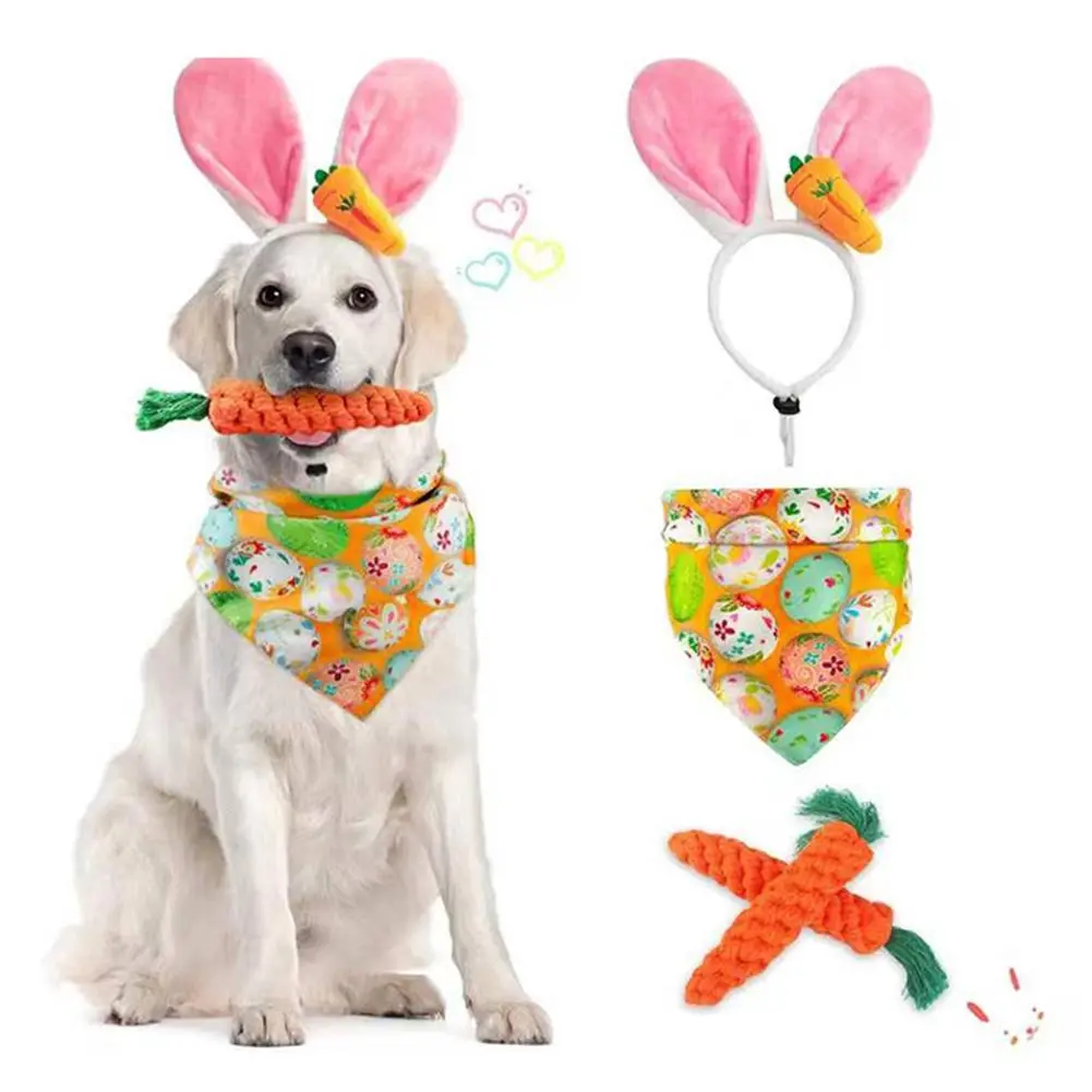 Easter Rabbit Pet Cosplay Carrot Headband Bibs Scarf Dog Cat Puppy Costume Accessories Outfits Halloween Carnival Party Props