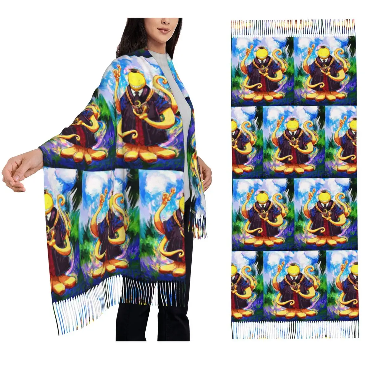 

Класс убийства Осьминог Коро Сенсей Шарф Шарфы с кисточками для женщин Шали и накидки Длинная осенне-зимняя шаль