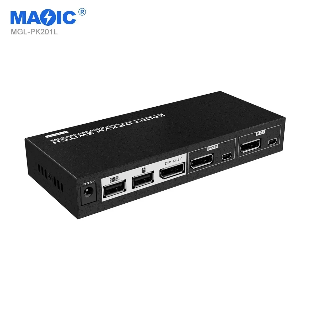 In stock4k 60hz 2 in 1 Out DP KVM Switcher 2 Port Displayport KVM Switch with 3.5mm Audio and Microphone