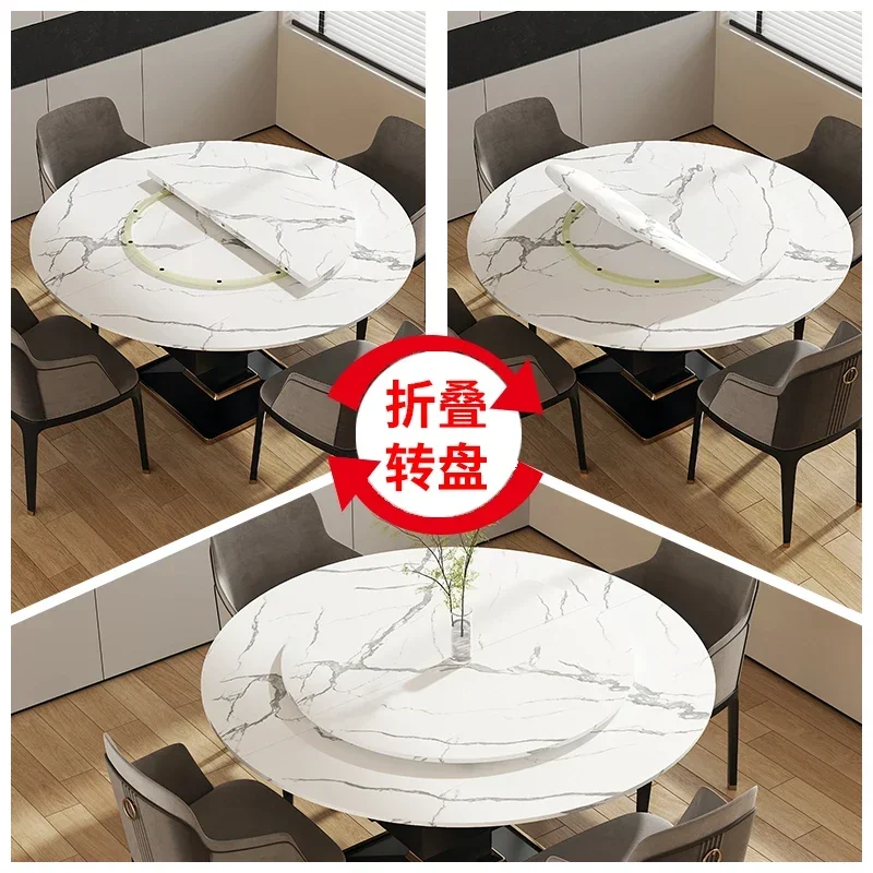 Round table electric dining table, turntable, dining table, customized rotating and foldable openings