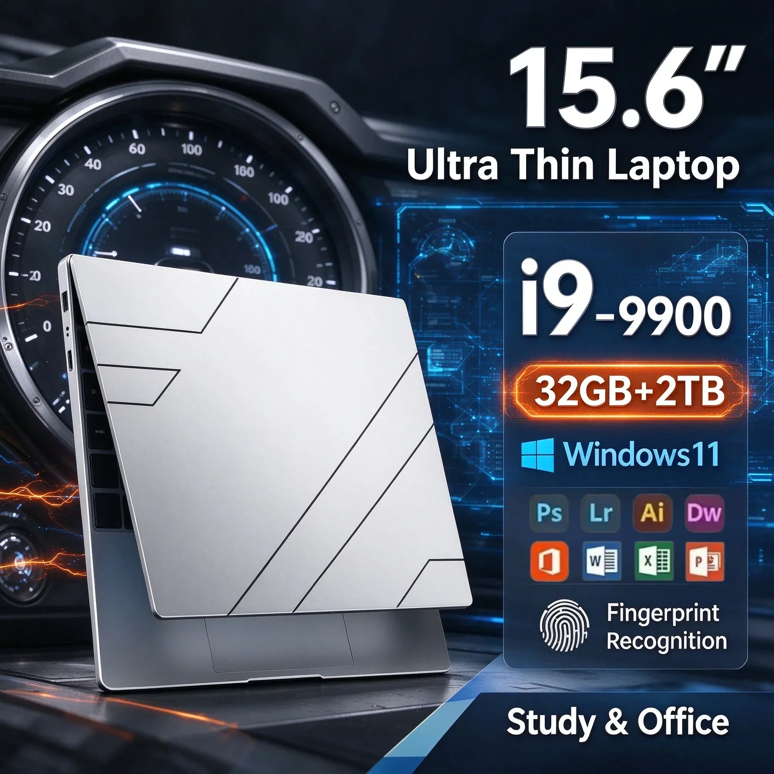 15.6 Inch FHD 1920×1080 Ultra Slim Laptop PC Intel Core I9 9900 32GB RAM 2TB SSD Windows11 Notebook For Gaming & Office Student