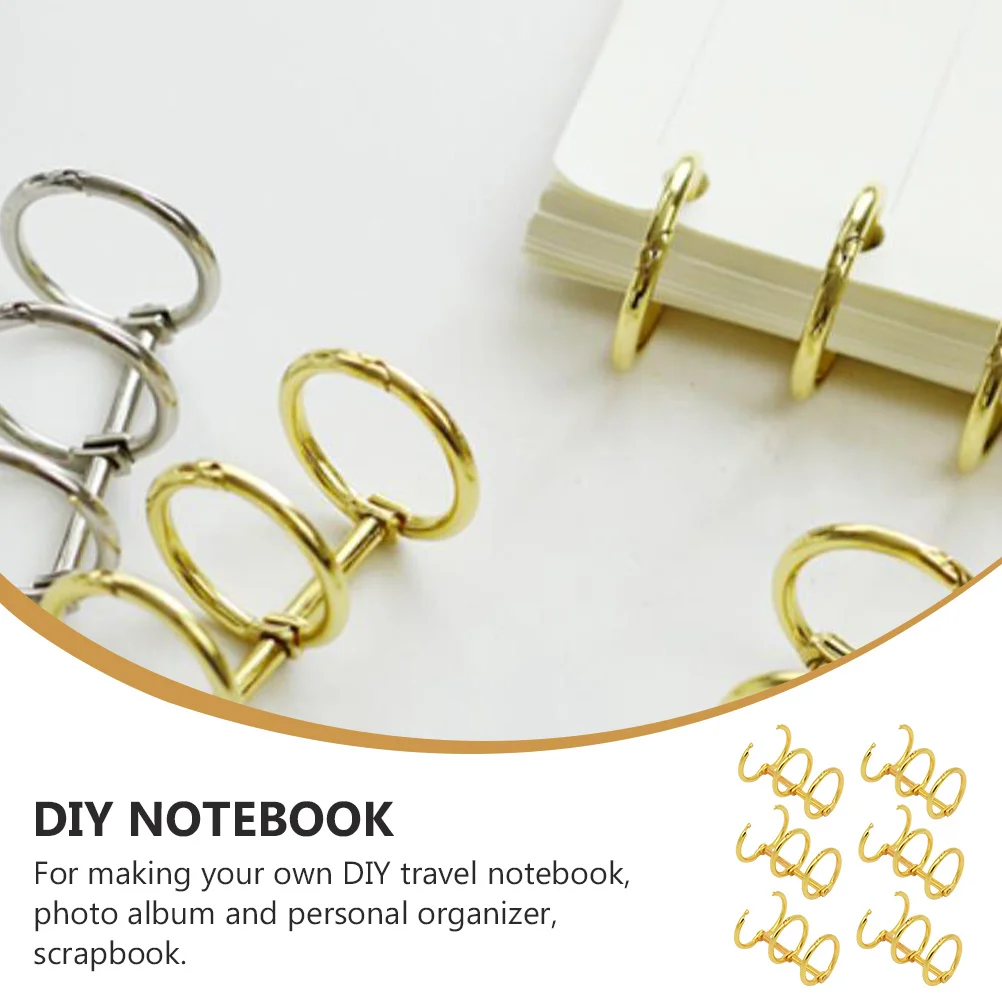 

6pcs Gold Metal Loose Leaf Binder Rings 25mm Notebook Binders Office School Supplies DIY Book Rings Three Holes Punch Paper
