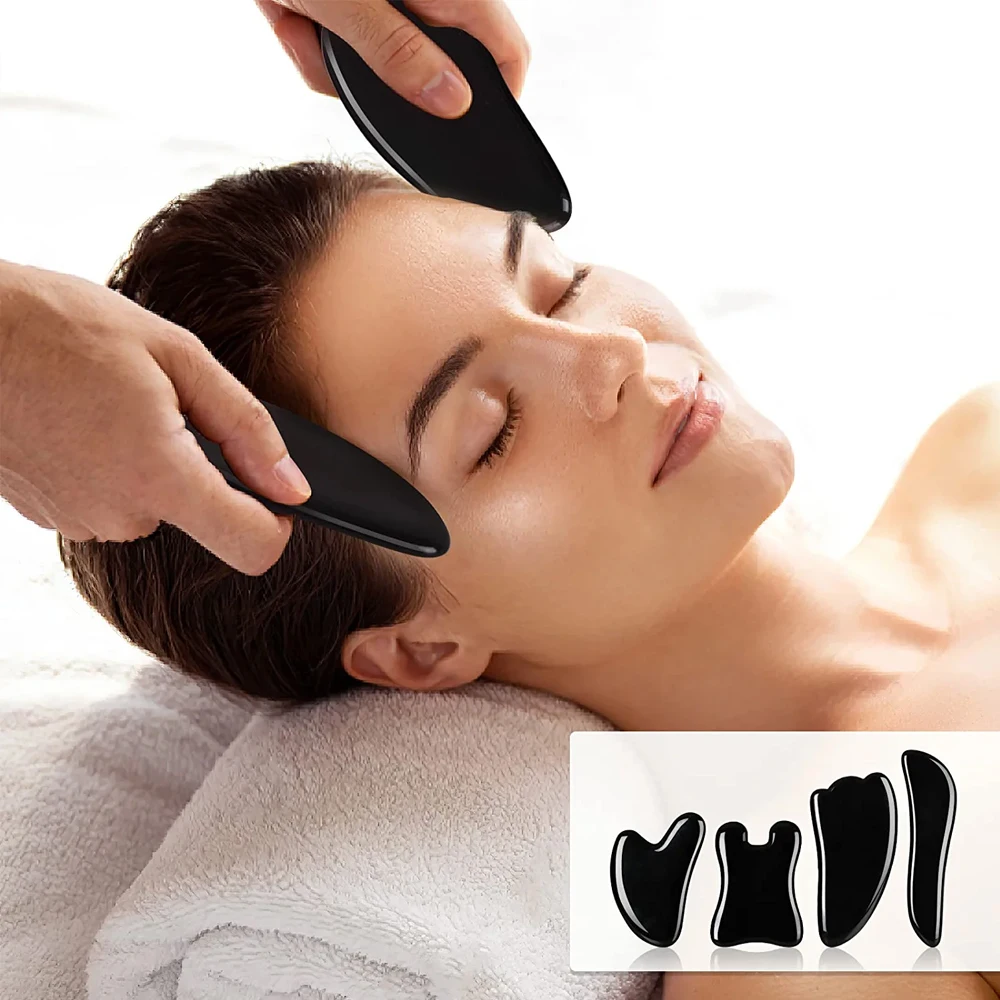 Black Obsidian Gua Sha Scraping Facial Massage Tool Natural Jade Stone Board for SPA Acupuncture Therapy Trigger Point for Body