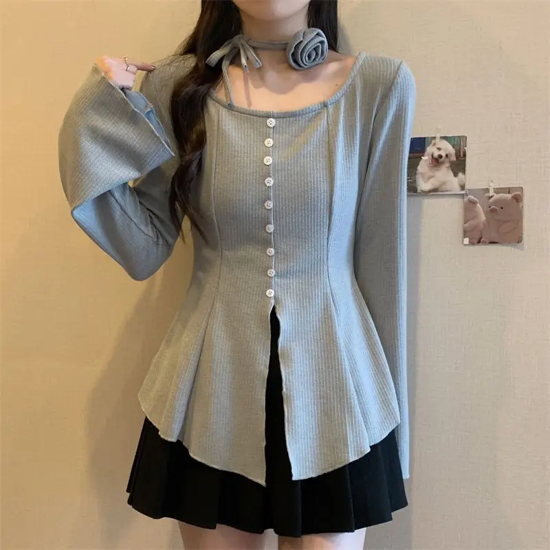 2025 início do outono tamanho grande em torno do pescoço irregular fenda magro topo manga alargada