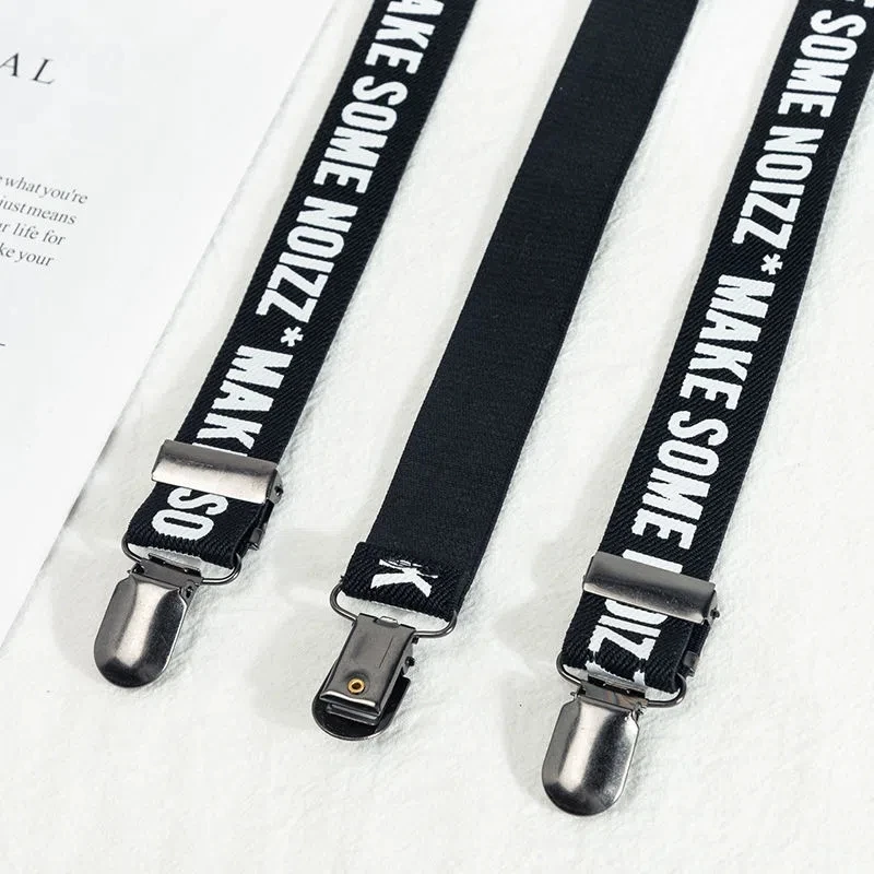 Heavy Duty Suspender 3 Click Belt for Men Pants Letter Print High Stretch Stainless Steel Sling Clip 2.5*110cm Trousers Braces