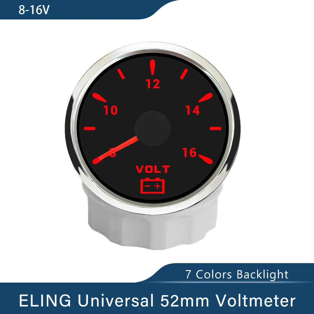 

Universal Waterproof 52mm Voltmeter Volt Gauge 8-16V 16-32V with 7 Colors Backlight for Boat Automobile Motorcycle Yacht 12V 24V