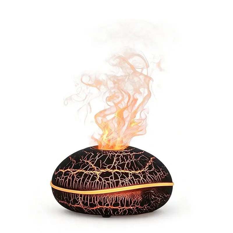 WHYY-Crackle Air Humidifier Ultrasonic Cool Mist Aromatherapy Diffuser Flyings Saucer 7-Color LED Flame