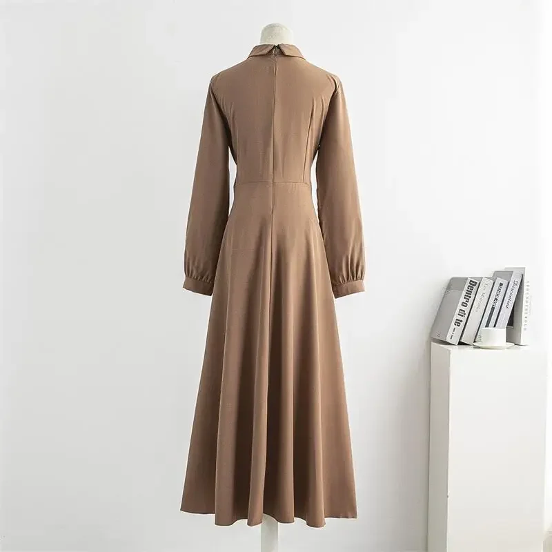 Spring Autumn Long Dresses Plus Size Female Vintage Full Sleeve Solid A-line Chiffon Dress Women Maxi Dresses Muslim Dress