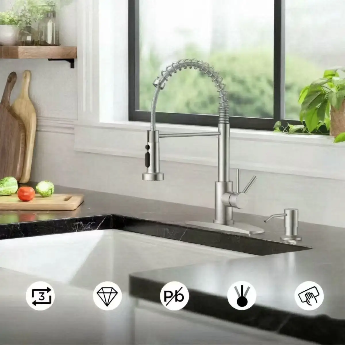 Stainless steel kitchen faucet single hole pull out spout kitchen sink mixer faucet flow spray head 360 swivel cleaning faucet