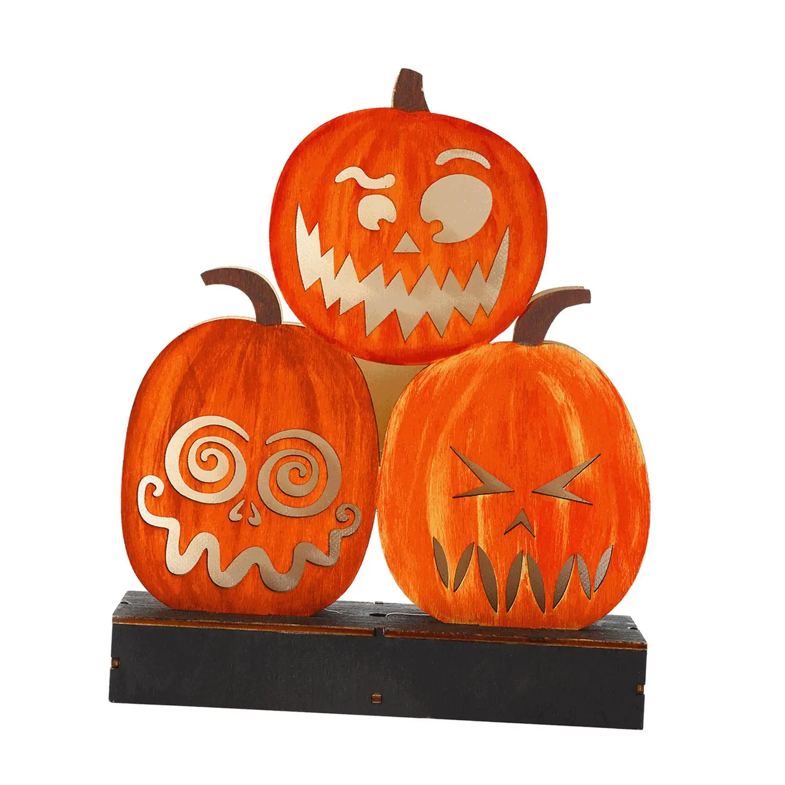 Halloween Sign Light up Wood Pumpkin Ornament for Tabletop Shelves Versatile