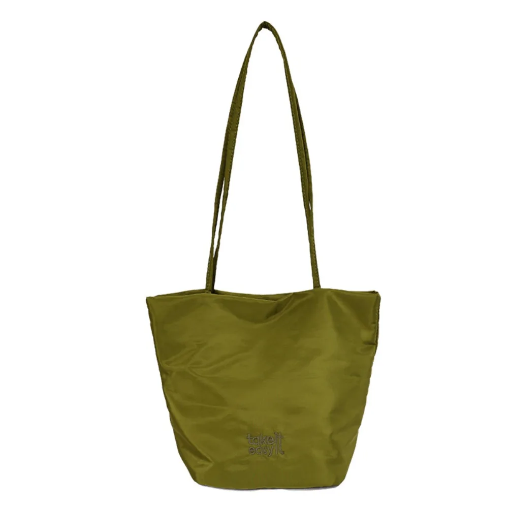 Fashion Korean Style Nylon Bucket Bag Lightweight Large Capacity Nylon Shoulder Bag Solid Color Underarm Bag Streetwear