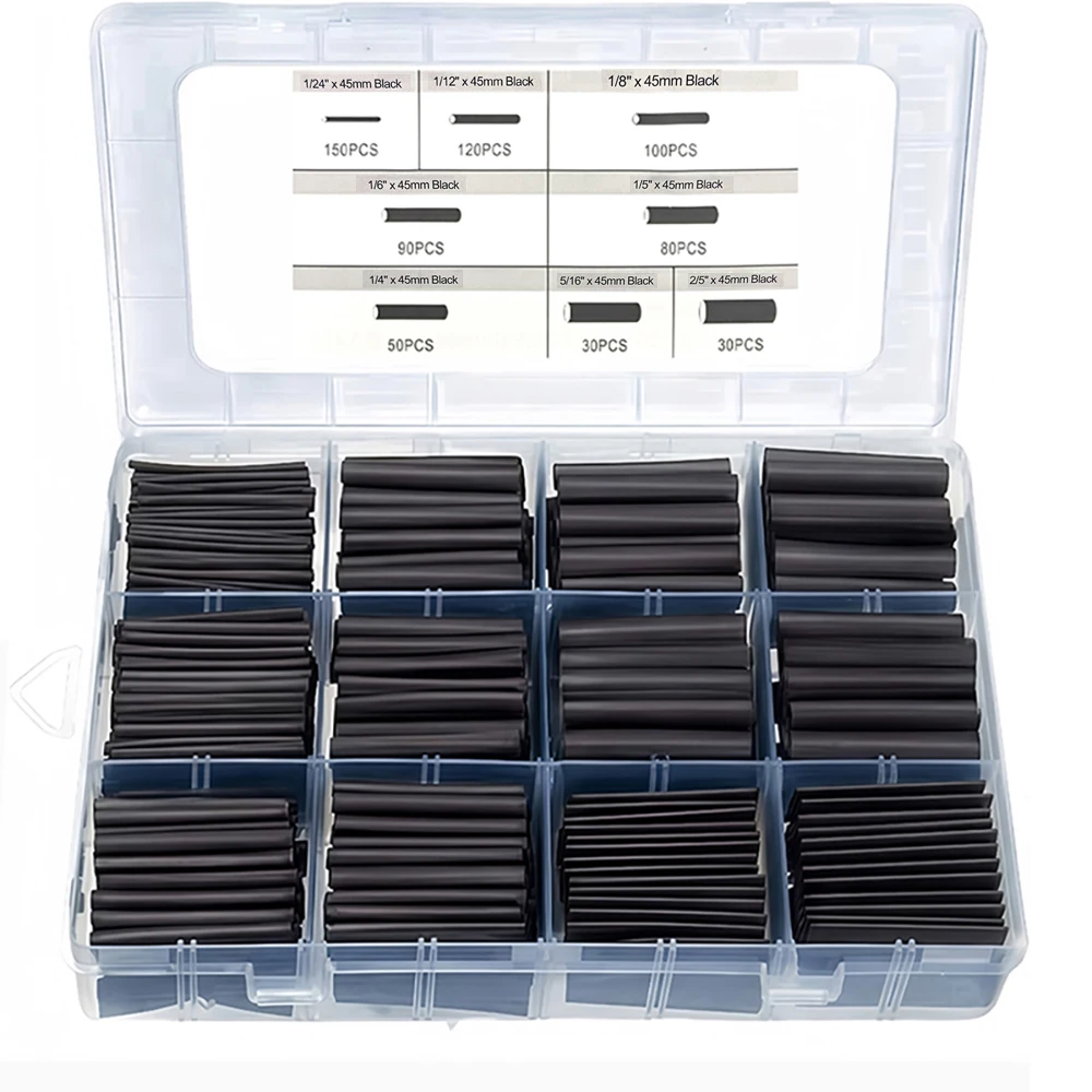 

650pcs Heat Shrink Tubing Black Heat Shrink Tube Wire Shrink Wrap Ratio 2:1 Electrical Cable Wire Kit Set Insulation Protection