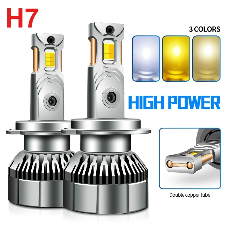 

2PCS H7 LED 50000LM 120W Headlight 12V 3000K-6500K Three-color Bulb Light Bulbs for Car LED H7 Canbus with Fan Turbo Lights