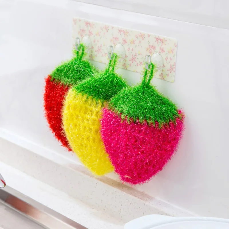 Cute Strawberry Yarn Dish Cloth Kitchen Brush Dishwashing Towels Cleaning Rag Pot Pan Sponge Scouring Pads Cleaning Supplies