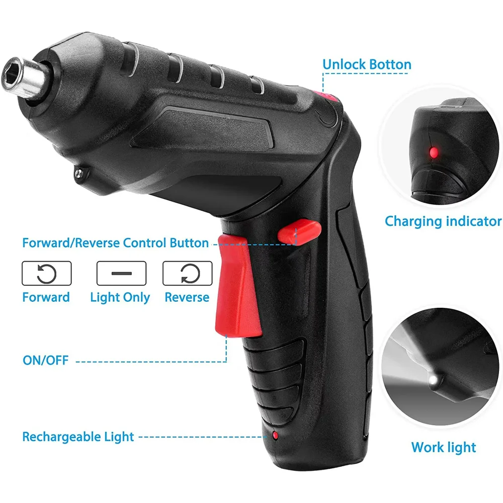 Electric Screwdriver Cordless 47 in 1 Rotated 90 Degrees Rechargeable Portable Screwdriver with LED for Home Office DIY Tools