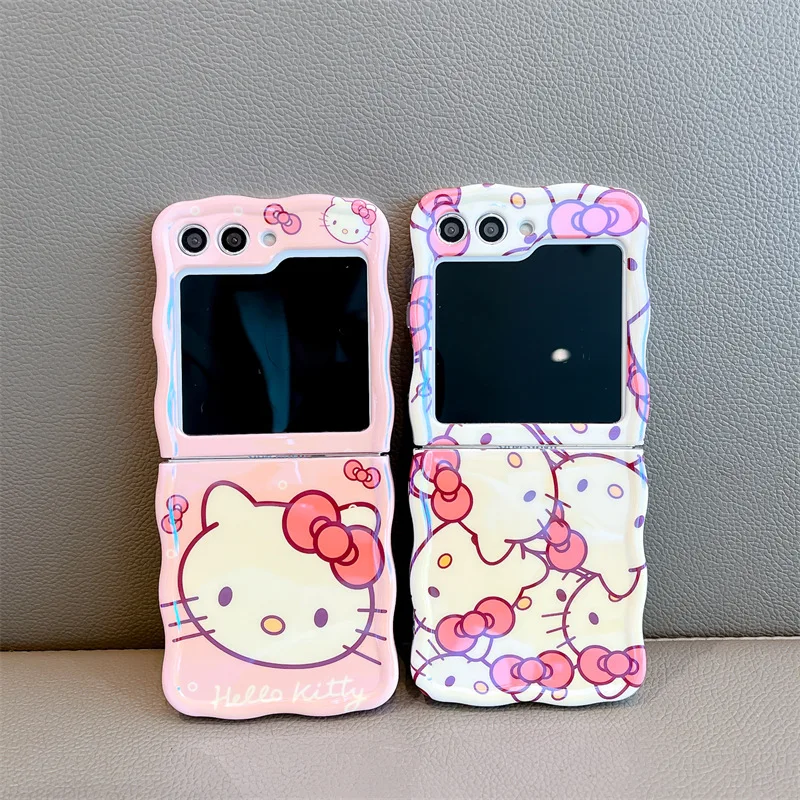 Miniso Hello Kitty Phone Case for Samsung Z Flip3 Flip4 Flip5 Cartoon Soft TPU Folding Anti-drop Protective Mobile Phone Cover