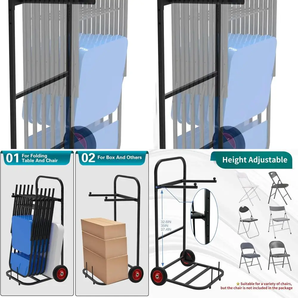 

Портативная складная тележка для стула и стола, компактное решение для хранения вещей с 5-дюймовыми колесами для легкой мобильности, вмещает 200 фунтов