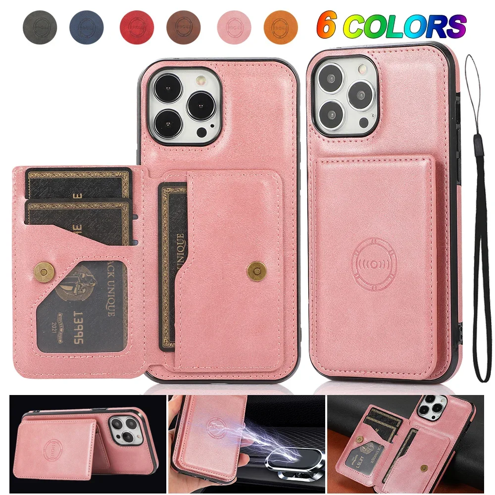 

Flip Magnetic Wallet Phone Case for IPhone 13 12 Mini 16 15 14 11 Pro Max XS XR 7 8 6 6s Plus Credit Card Holder Leather Cover