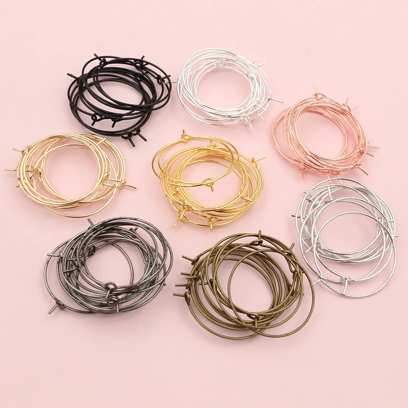 50 peças 20-40mm kc ouro prata cor aros brincos grande círculo orelha aros brincos fios para diy jóias fazendo suprimentos